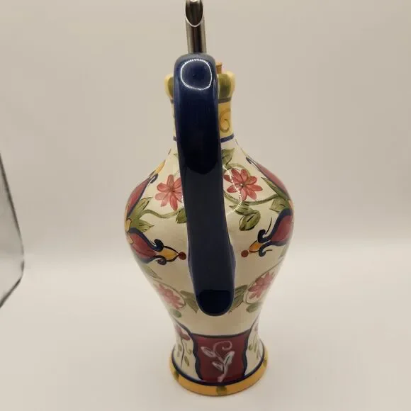 Pier 1 Oil Jar & Drizzle Spout Hand Painted Earthenware - Picture 4 of 6
